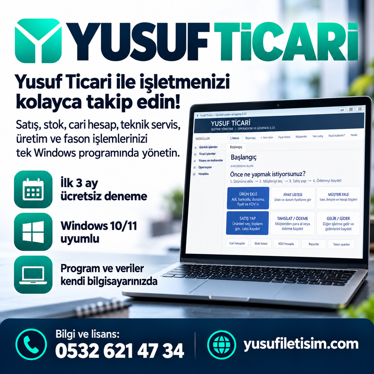 Yusuf Ticari üç aylık ücretsiz deneme tanıtım görseli